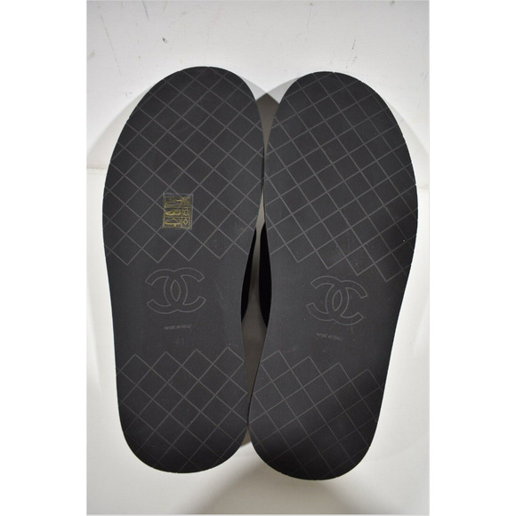 Chanel REV Black Fabric Criss Cross Puffy CC Logo Slide Mule Sandal Flop Flat 41 - Picture 12 of 12